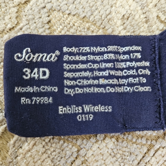 Soma Enbliss Wireless Bra sz 34D Navy Blue Wire Free Soft Cup No Wire Stretch - Picture 4 of 4